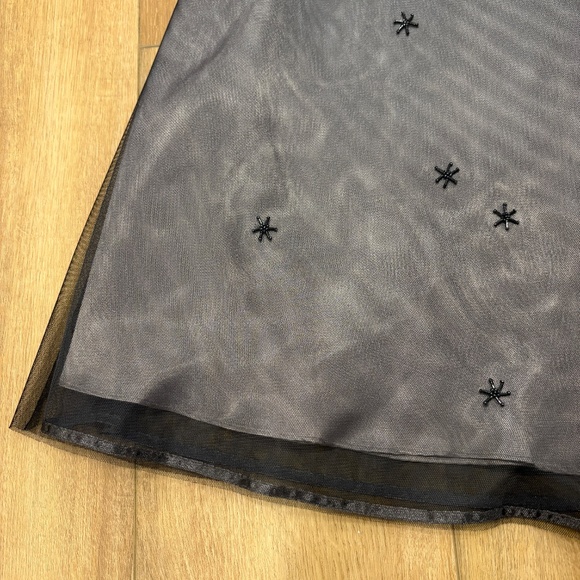 NWT 🌟EXPRESS🌟 HOLIDAY BEADE TULLE SATIN A-LINE SKIRT BLACK / SILVER SZ 11 / 12 - Picture 2 of 6